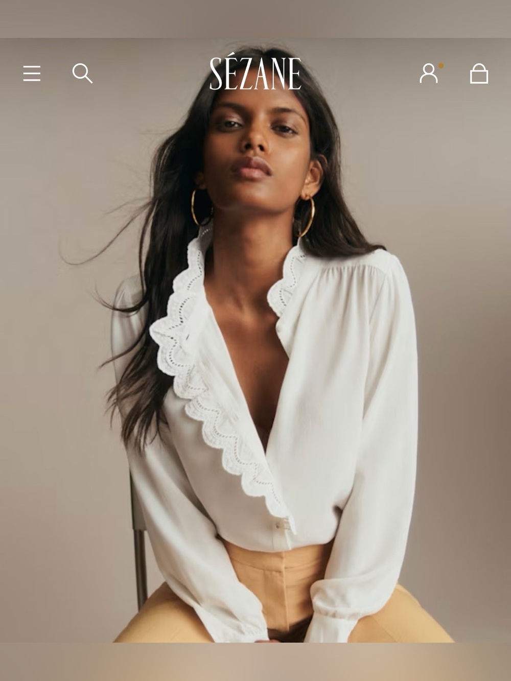 Sézane Chlo Shirt White Embroidered Blouse Sz 38 NWT